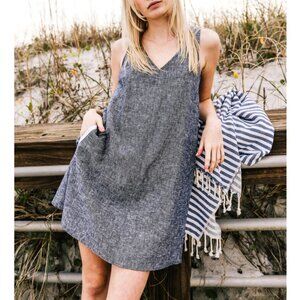 Made In The USA Linen Mini Shift Dress Boho Coastal Cowgirl Grandma Nautical